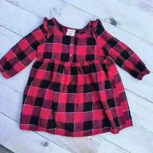 Jumping Beans Baby Girl Plaid Dress Flannel Holiday Dress Red Black Size 18M